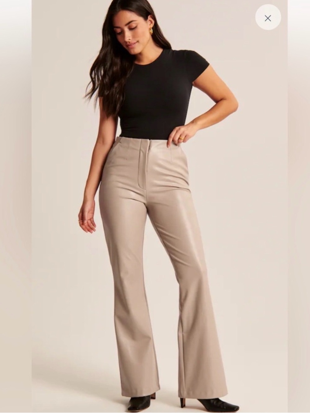 Abercrombie & Fitch Faux Leather Flare Pants in Beige 2s